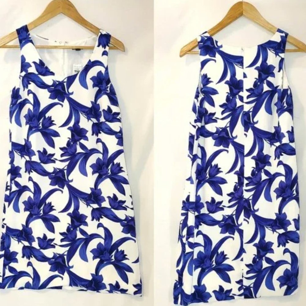 Ann Taylor Shift Sheath Dress Blue Floral White Sleeveless Tank New Size 00